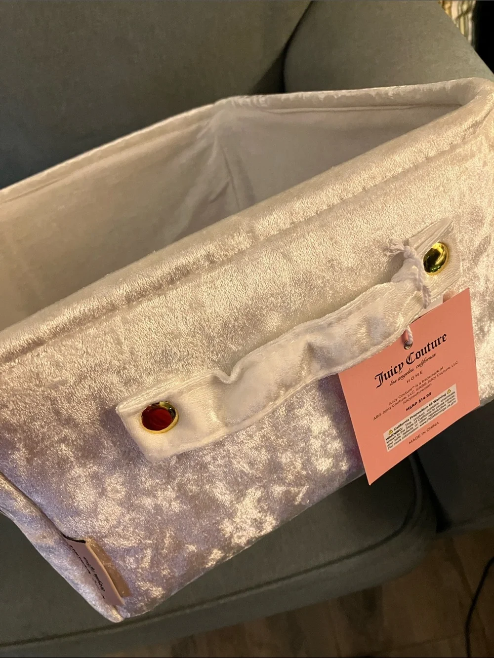 🩷Juicy Couture crushed velvet logo storage bin with handles NWT